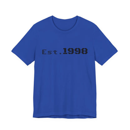 Vintage Est. 1998 T-Shirt by Printify featuring a graphic design celebrating the year of birth.
