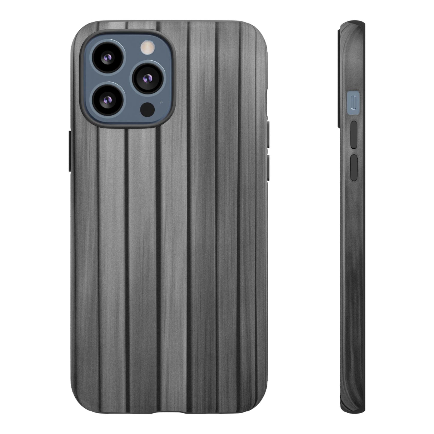 Ribbed metal texture phone case by Printify for iPhone, showcasing tough protective design and sleek metallic finish.