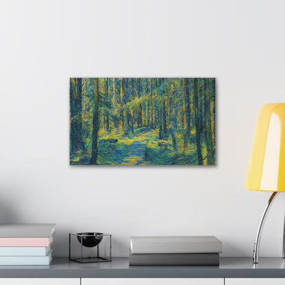 Sunlit Forest Path Canvas — Impressionist Woodland Wall Art