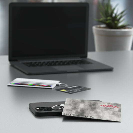 Abstract gray brushstroke saffiano leather card holder by Printify, minimalist accessory with sleek design and compact size.