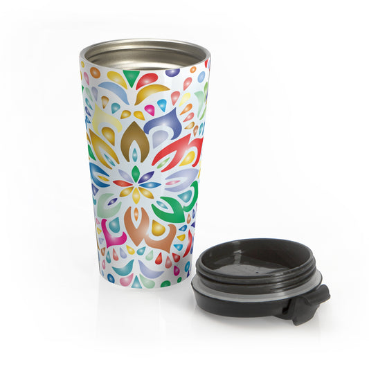 Colorful mandala 15oz insulated stainless steel travel mug