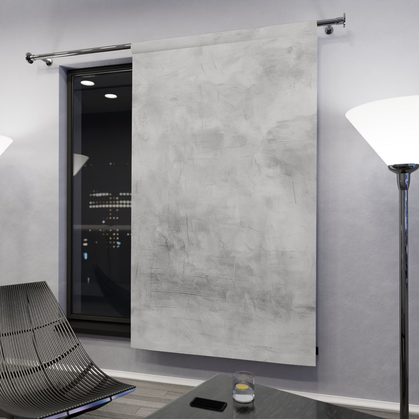 Gray abstract window curtains by Printify, modern decor with stylish pattern, ideal for living room or bedroom window treatment.