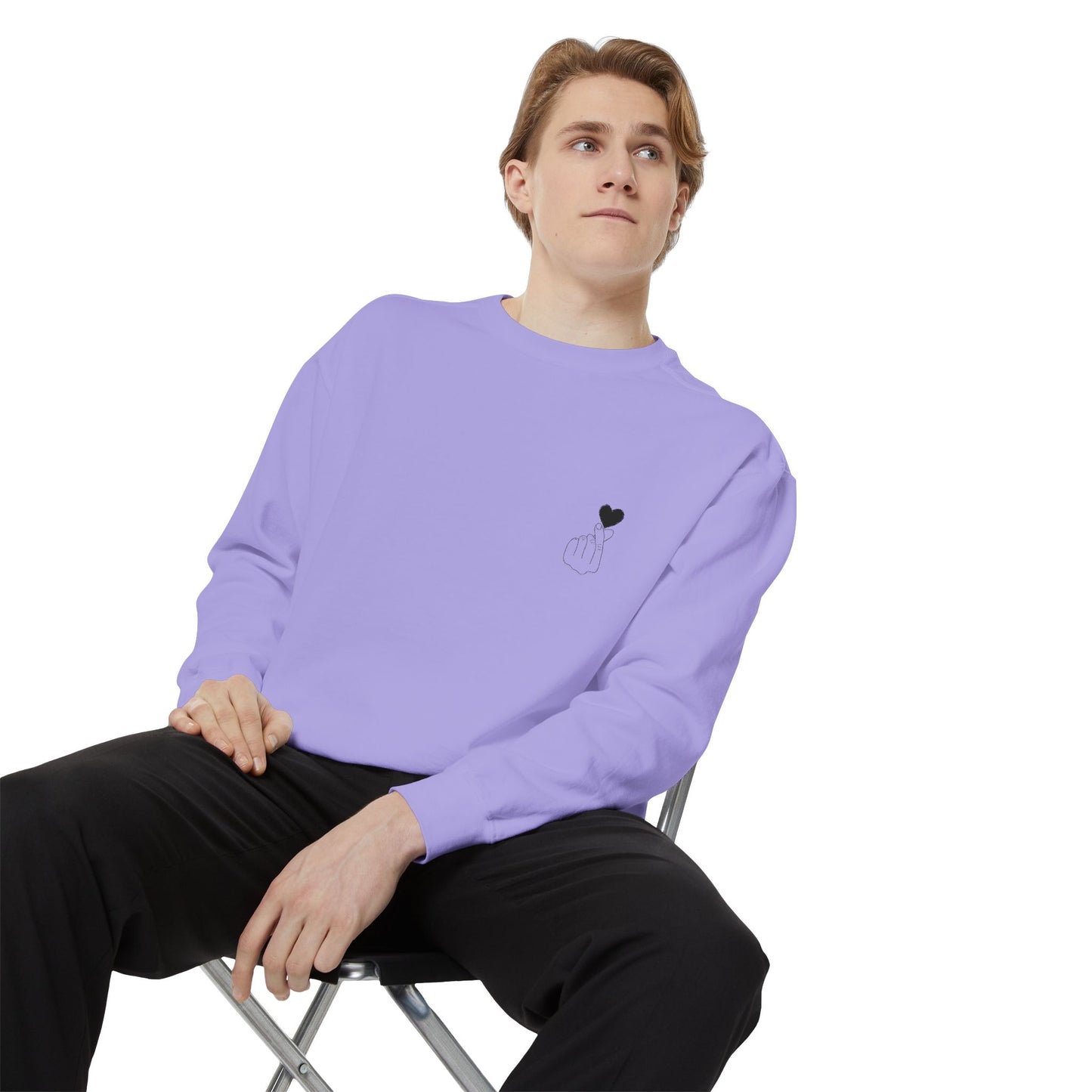 Unisex Garment-Dyed Sweatshirt with Heart Design - Cozy & Stylish