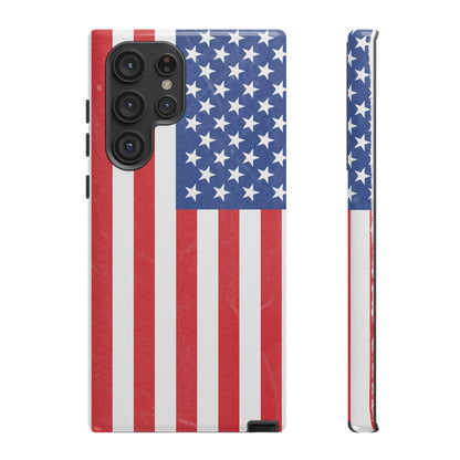 Durable American flag phone case for iPhone by Printify, featuring a patriotic design and rugged protection.