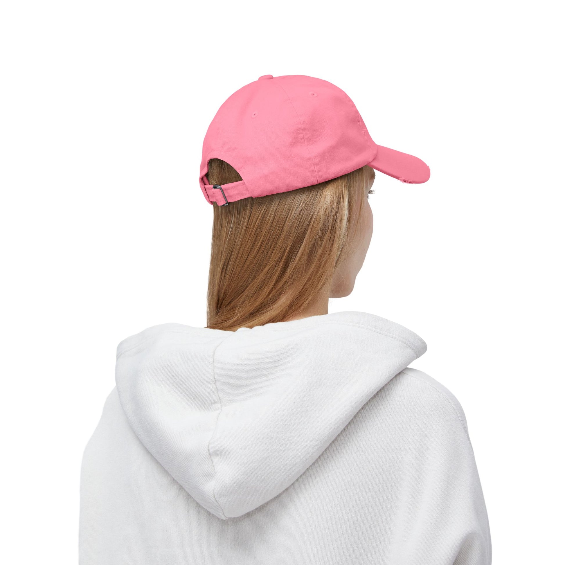 Distressed baseball cap with silhouette batter design, casual hat by Printify, featuring a worn look and athletic-inspired style.