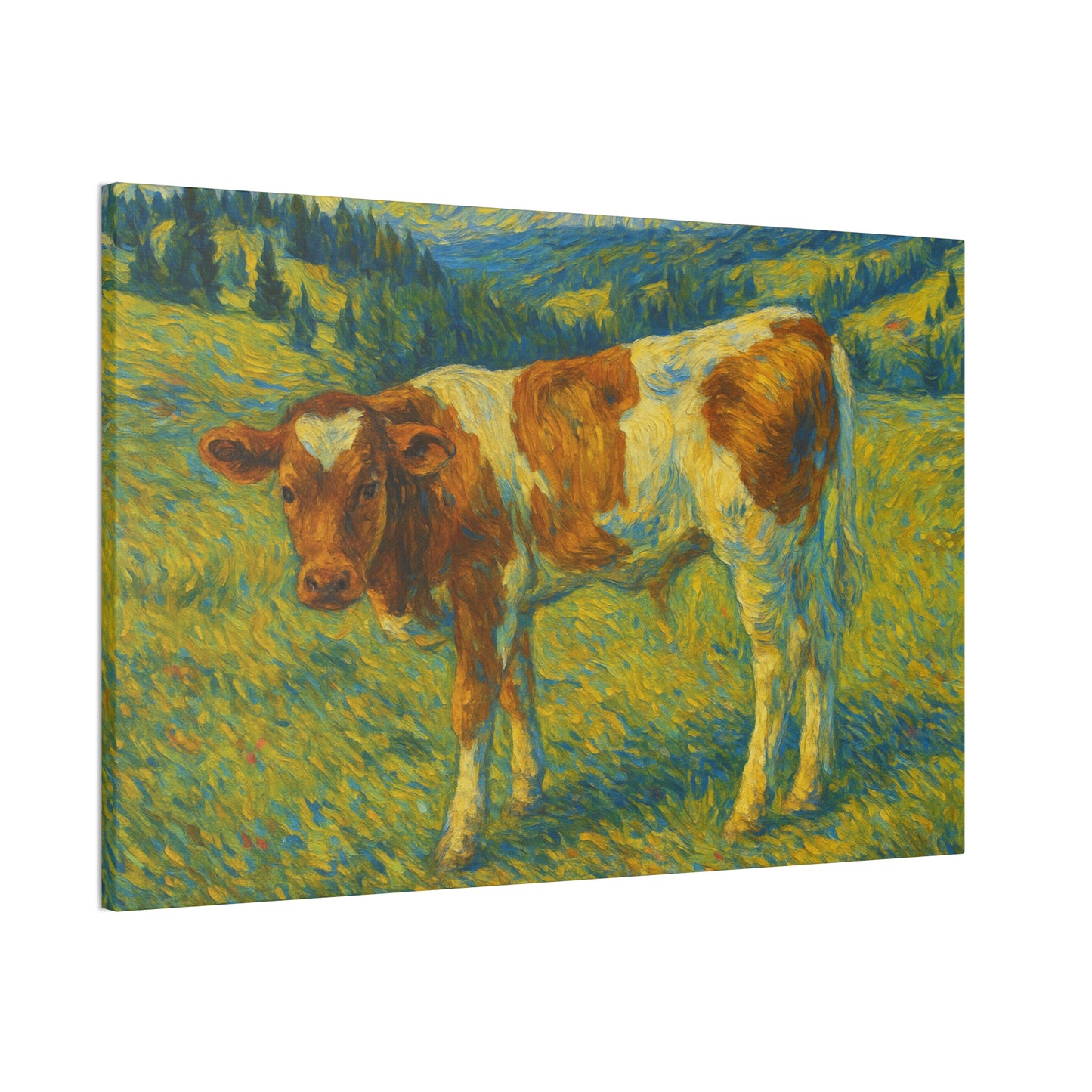 Artistic Cow Canvas Wall Art, Charming Farmhouse Decor, Animal Lover Gift, Rustic Home Accent, Calf Painting, Country Aesthetic