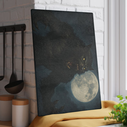 Glass Cutting Board — Howling Werewolf Moon Night Illustration