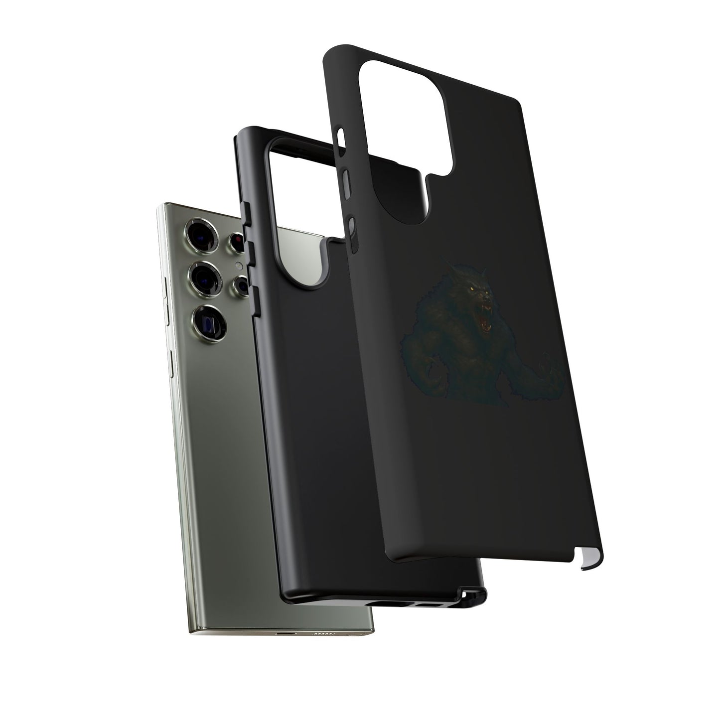 Dark monster graphic werewolf phone case by Printify, tough protective cover for smartphones with a fierce, detailed design.