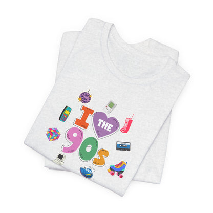 I  Love the 90's Short Sleeve Tee - Retro Graphic Tee, Vintage Style Shirt, Perfect for Casual Outings, 90s Nostalgia Apparel