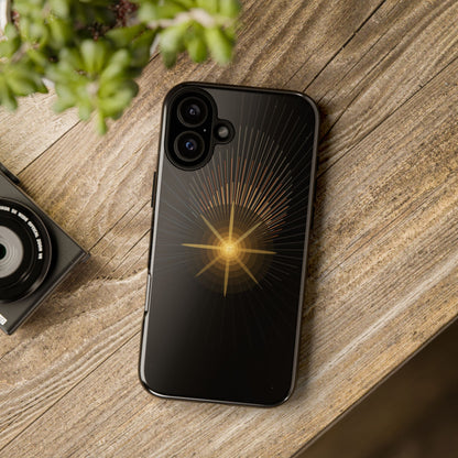 Tough Cases - Radiant Star Phone Case, Protective Black Shockproof Cover with Golden Light Design