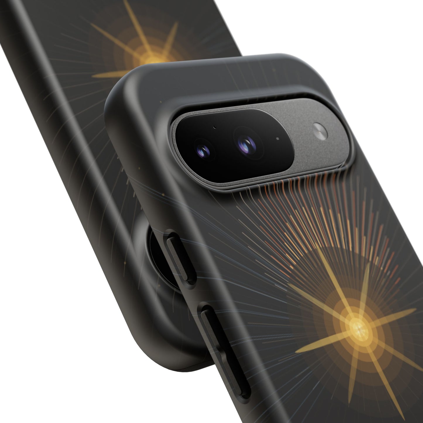 Tough Cases - Radiant Star Phone Case, Protective Black Shockproof Cover with Golden Light Design