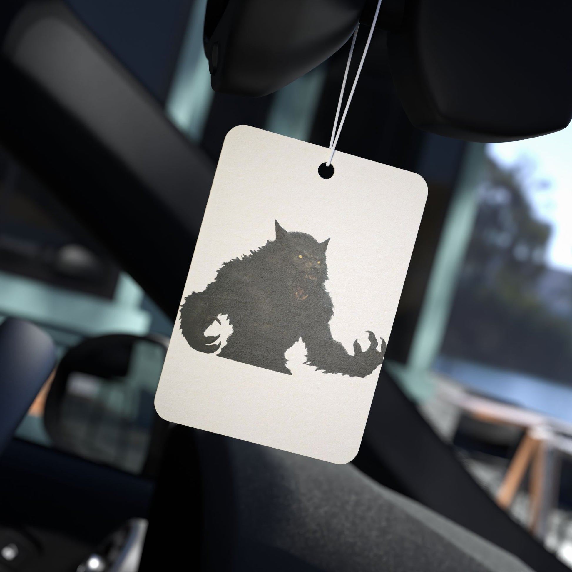 Werewolf-shaped car air freshener accessory by Printify, featuring a spooky Halloween design for a fun vehicle scent.