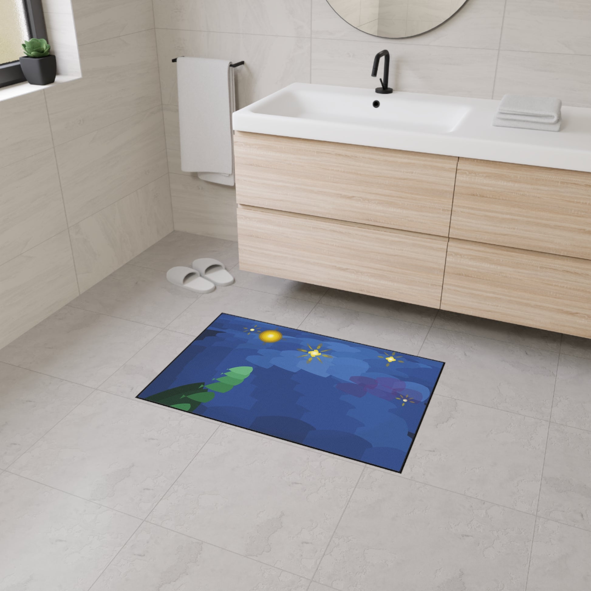 Starry Night impasto swirl Floor Mat | Van Gogh style abstract blue vortex - TRV