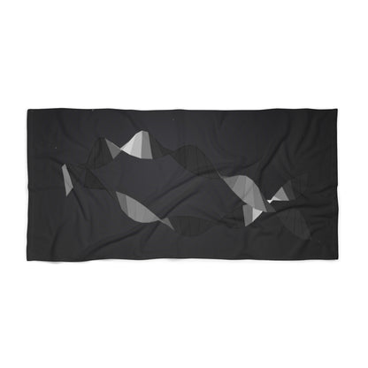 Monochrome Abstract Waves Beach Towel | Geometric Black Gray Design