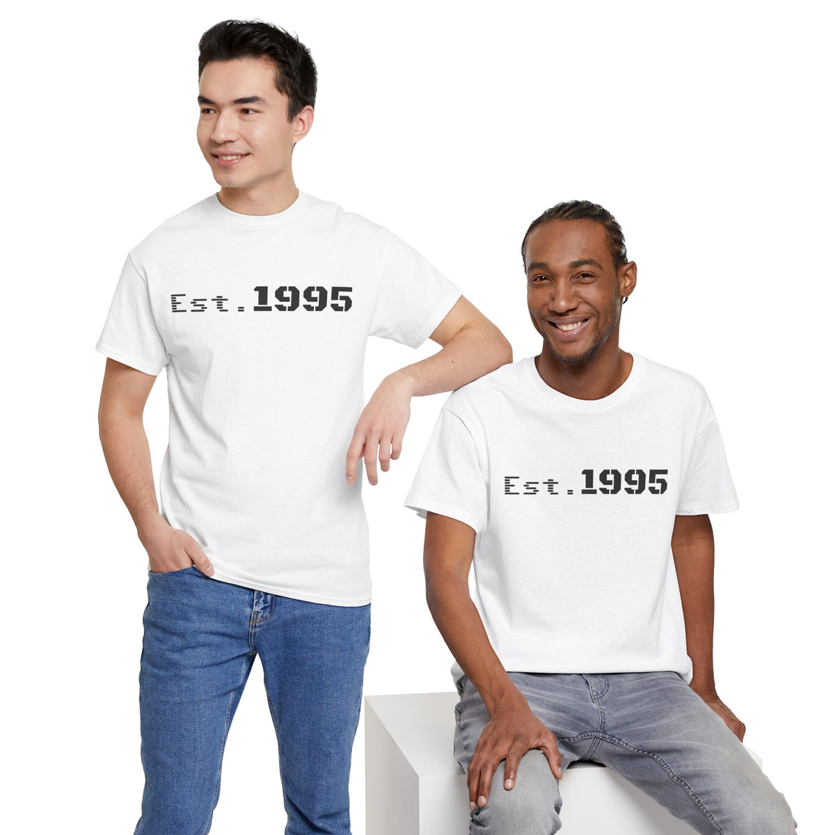 Vintage minimalist Est. 1995 T-shirt by Printify featuring a simple birthday design and classic style.