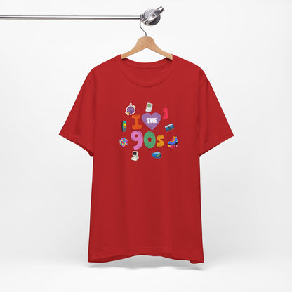 I  Love the 90's Short Sleeve Tee - Retro Graphic Tee, Vintage Style Shirt, Perfect for Casual Outings, 90s Nostalgia Apparel