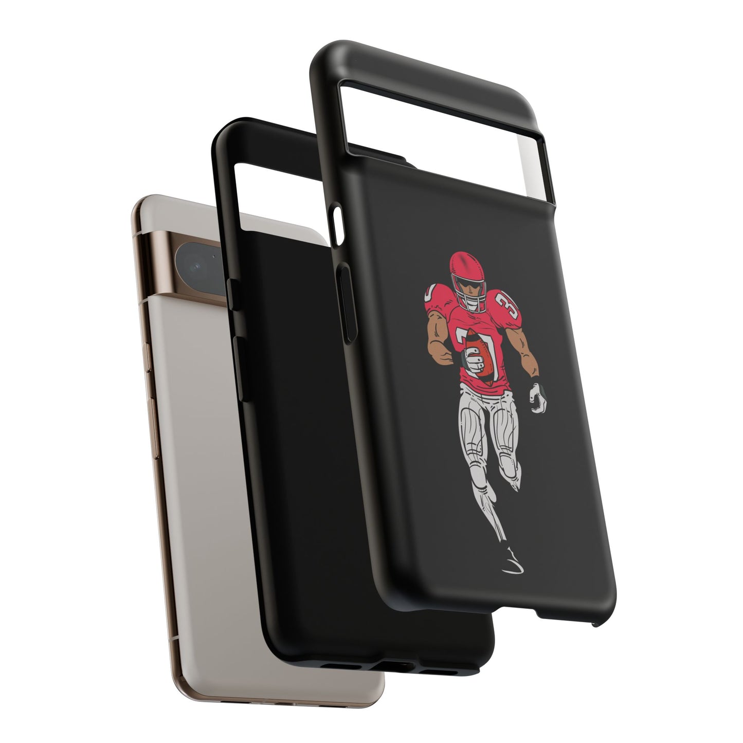 Black football player tough phone case for iPhone by Printify, designed with sporty protective features and athletic imagery.