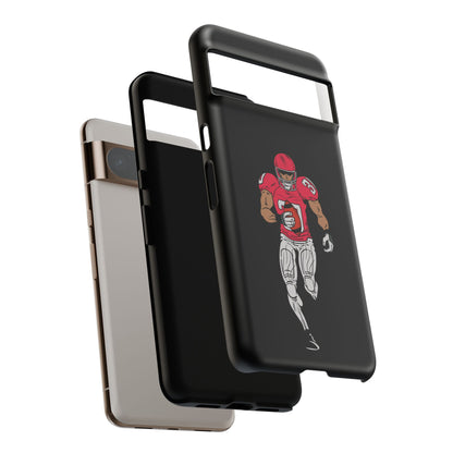 Black football player tough phone case for iPhone by Printify, designed with sporty protective features and athletic imagery.