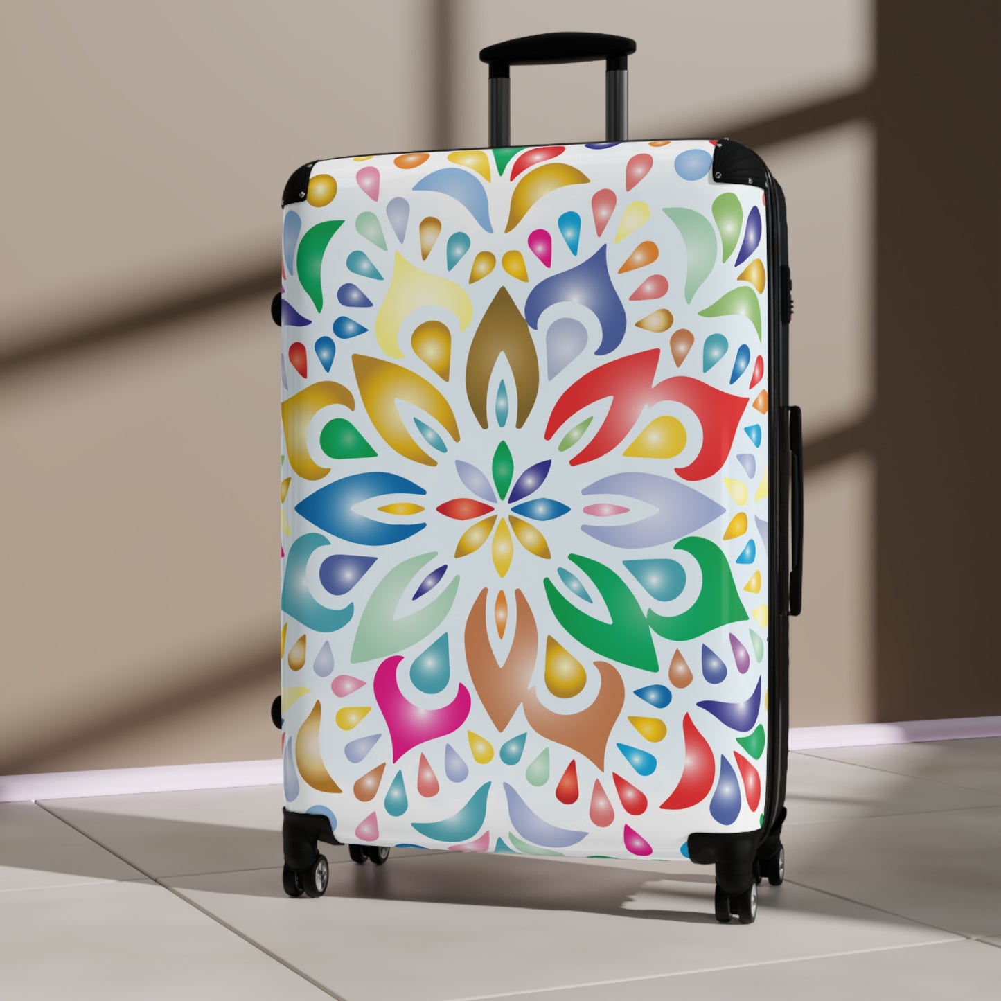 Colorful Mandala Carry-On Suitcase — Vibrant Floral Travel Luggage