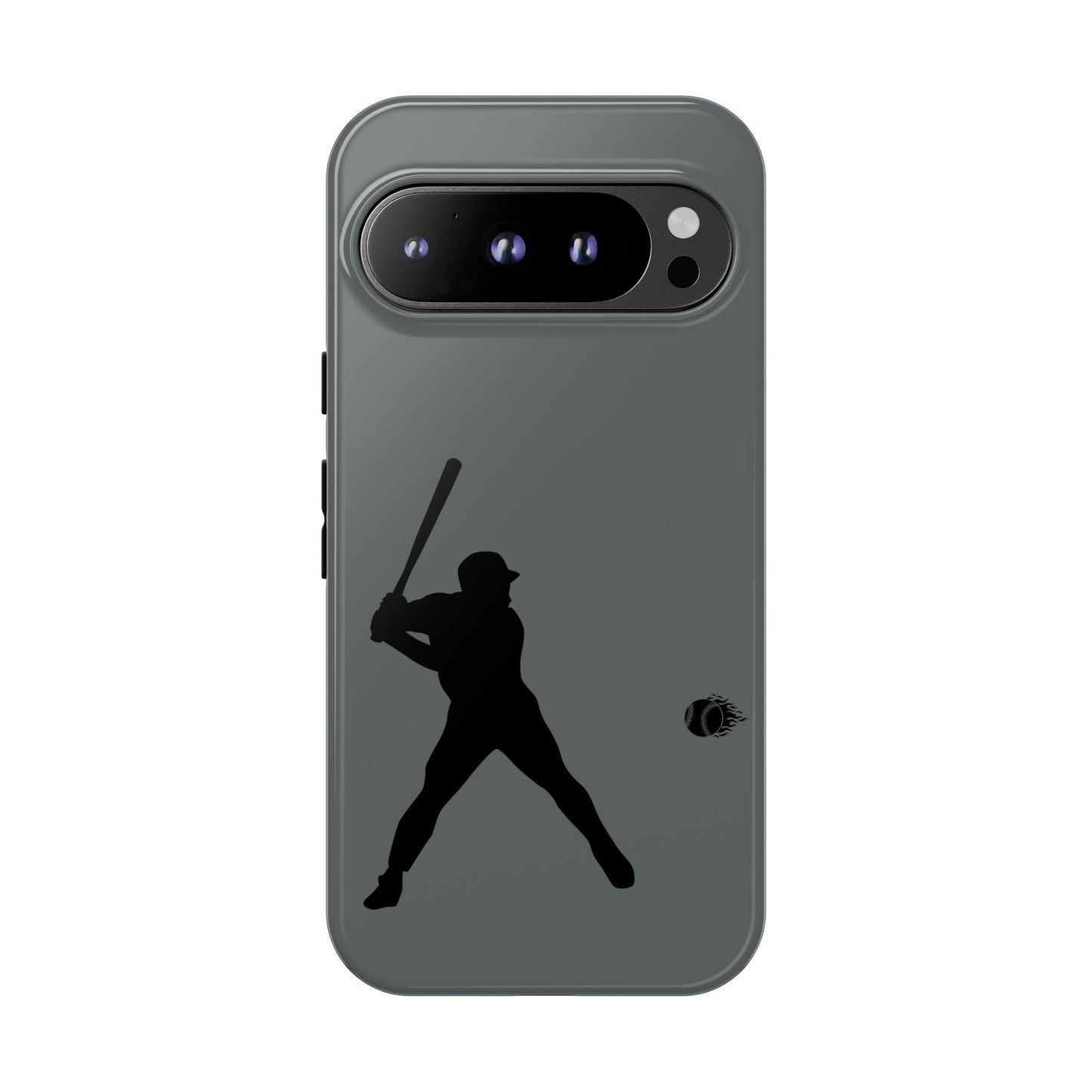 Black baseball silhouette tough phone case for iPhone, protective sporty design by Printify, featuring a baseball graphic on the back.