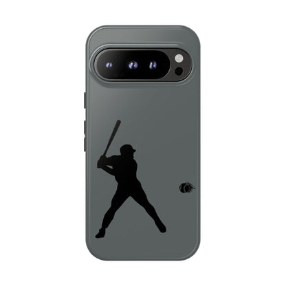 Black baseball silhouette tough phone case for iPhone, protective sporty design by Printify, featuring a baseball graphic on the back.
