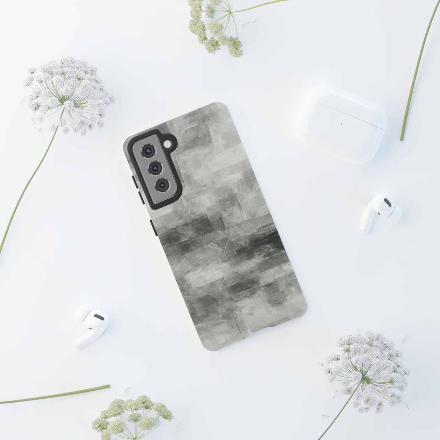 Abstract gray grid phone case for iPhone, tough protective cover by Printify featuring a modern geometric design.