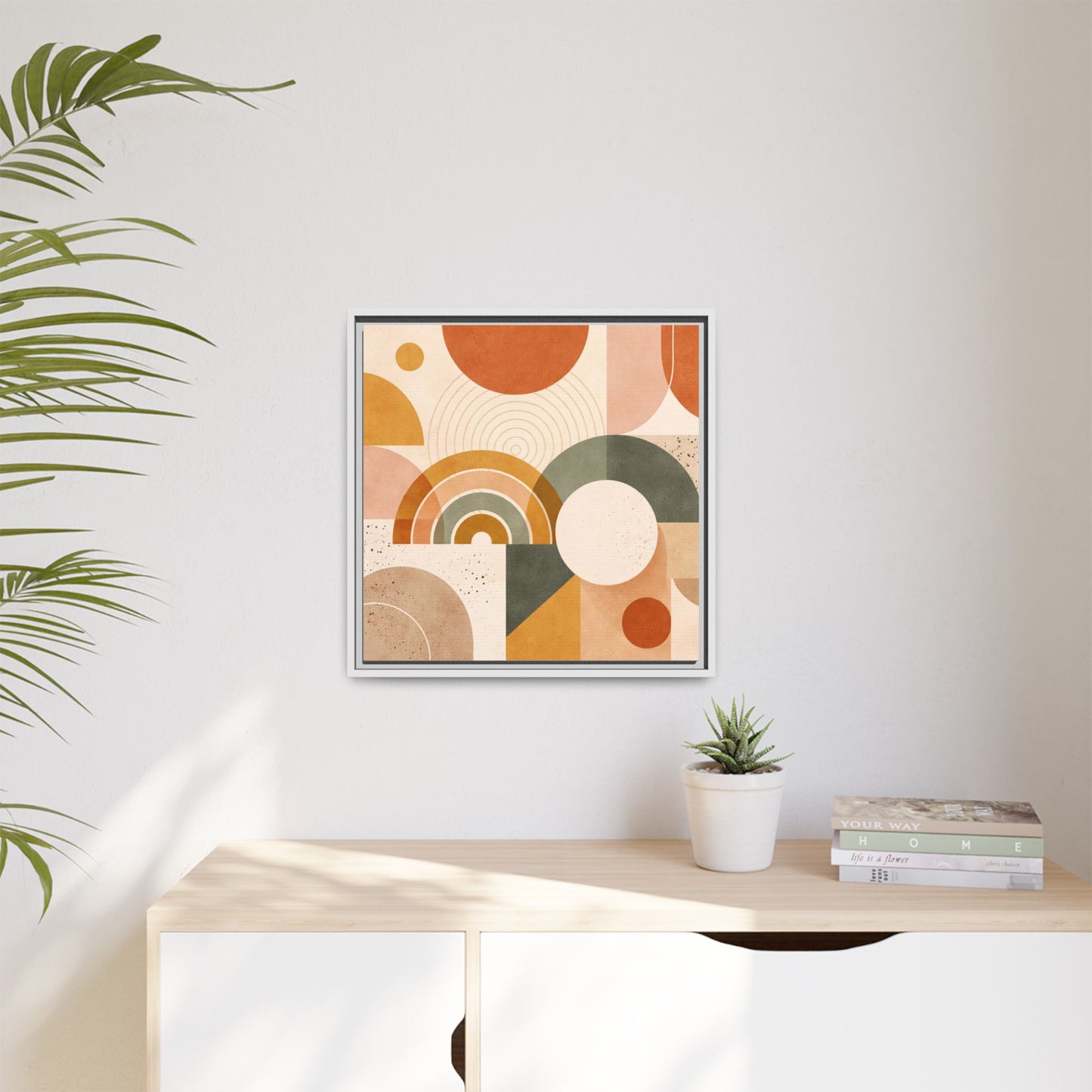 Abstract Terracotta Geometric Rainbow Matte Canvas Framed