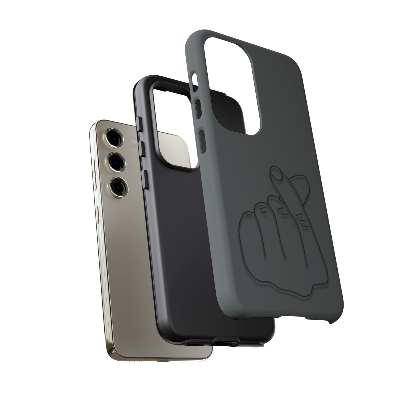 Silicone phone case with embossed Korean finger heart design, compatible with smartphones, by Printify.