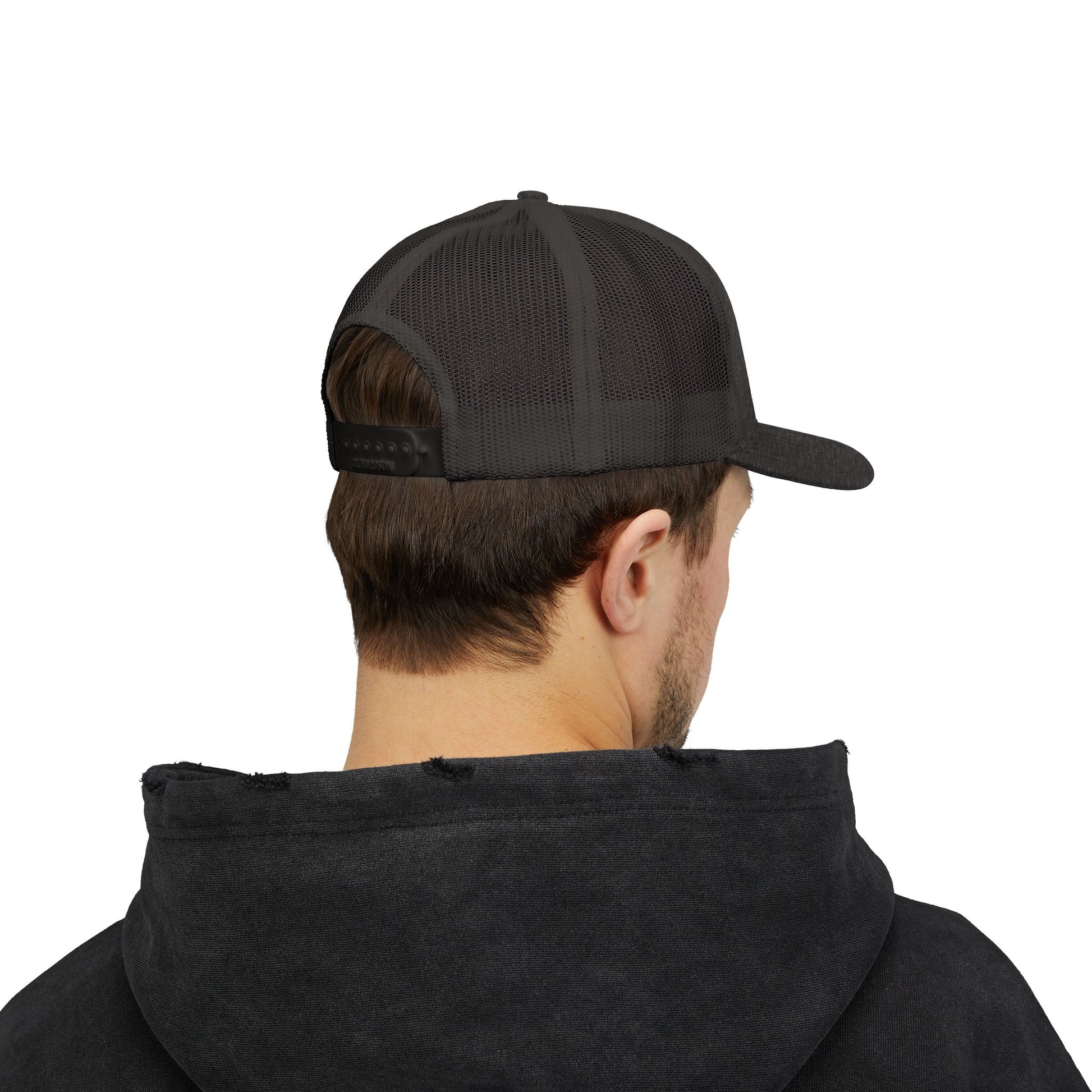 Vintage batter silhouette baseball snapback trucker cap by Printify, featuring classic design and adjustable strap.