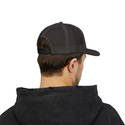 Vintage batter silhouette baseball snapback trucker cap by Printify, featuring classic design and adjustable strap.