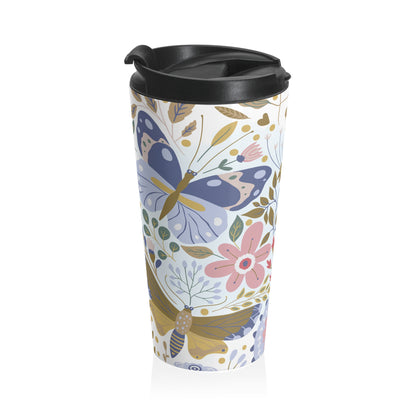 Floral and butterfly 15oz insulated stainless steel travel mug - view 4