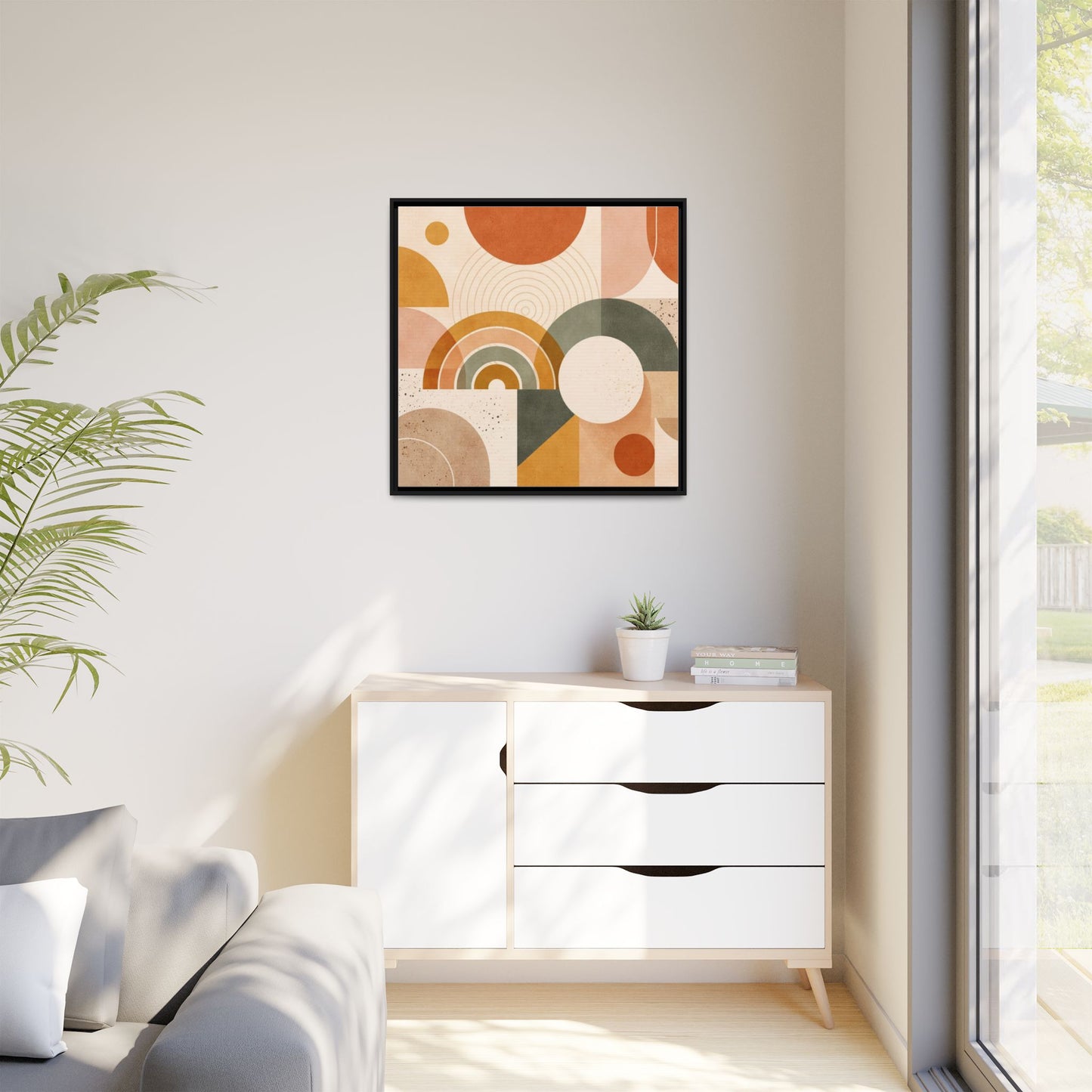Abstract Terracotta Geometric Rainbow Matte Canvas Framed