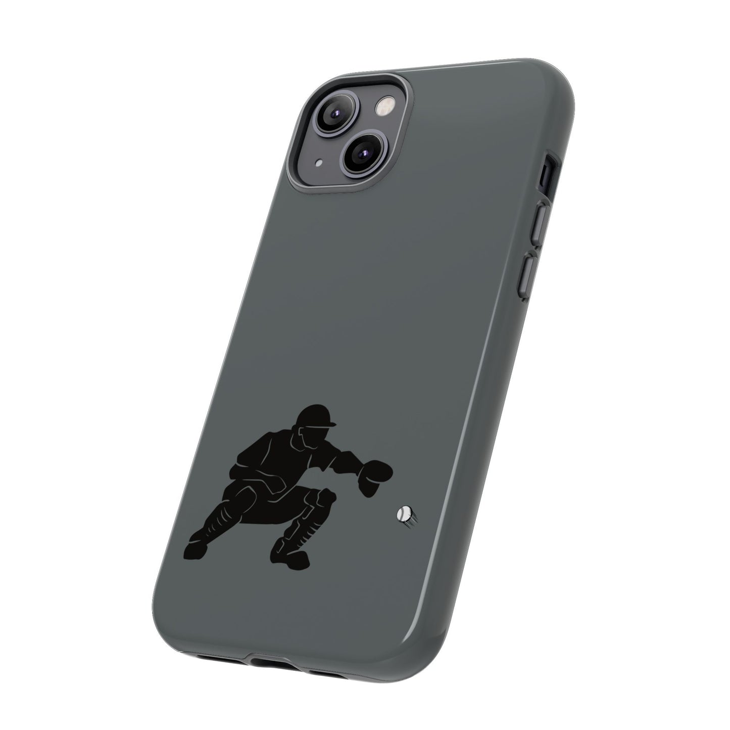 Printify baseball catcher phone case with tough protective design for iPhone, featuring a detailed catcher illustration.