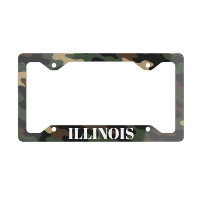 Camo Illinois Metal License Plate Frame — Military Green State Tag Border