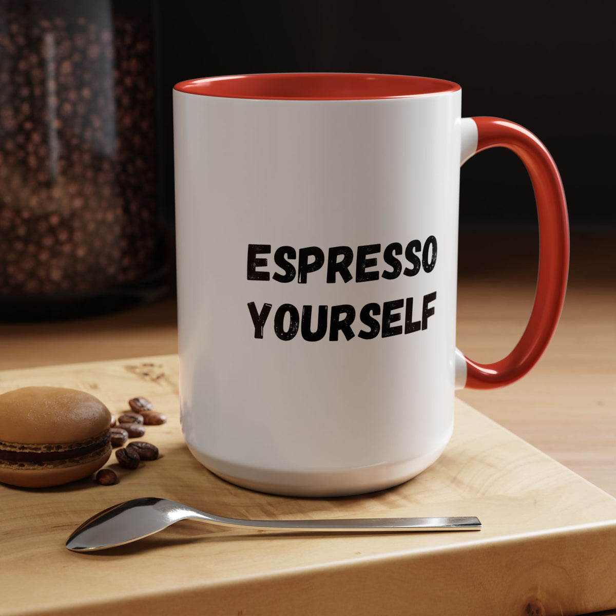 Funny "Espresso Yourself" coffee mug by Printify, 11 oz ceramic mug with humorous coffee lover design.
