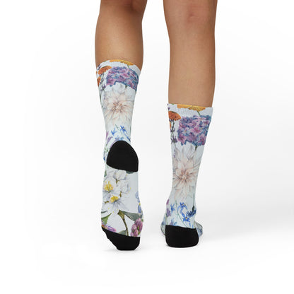 Watercolor Wildflower Socks | Floral Crew Socks, Pastel Garden Print