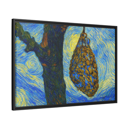 Framed matte canvas art of a starry nut cluster with dried plum colors, showcasing detailed botanical artwork by Printify.