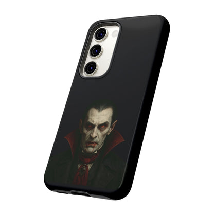 Gothic vampire portrait phone case for iPhone, featuring a Dracula horror design by Printify.