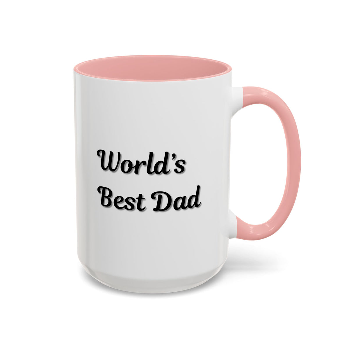 Black trim ceramic coffee mug with "World's Best Dad" accent text, available in 11oz or 15oz sizes, by Printify.
