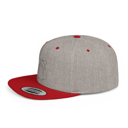 Minimalist Printify flat bill snapback hat featuring a hand gesture design in neutral tones.