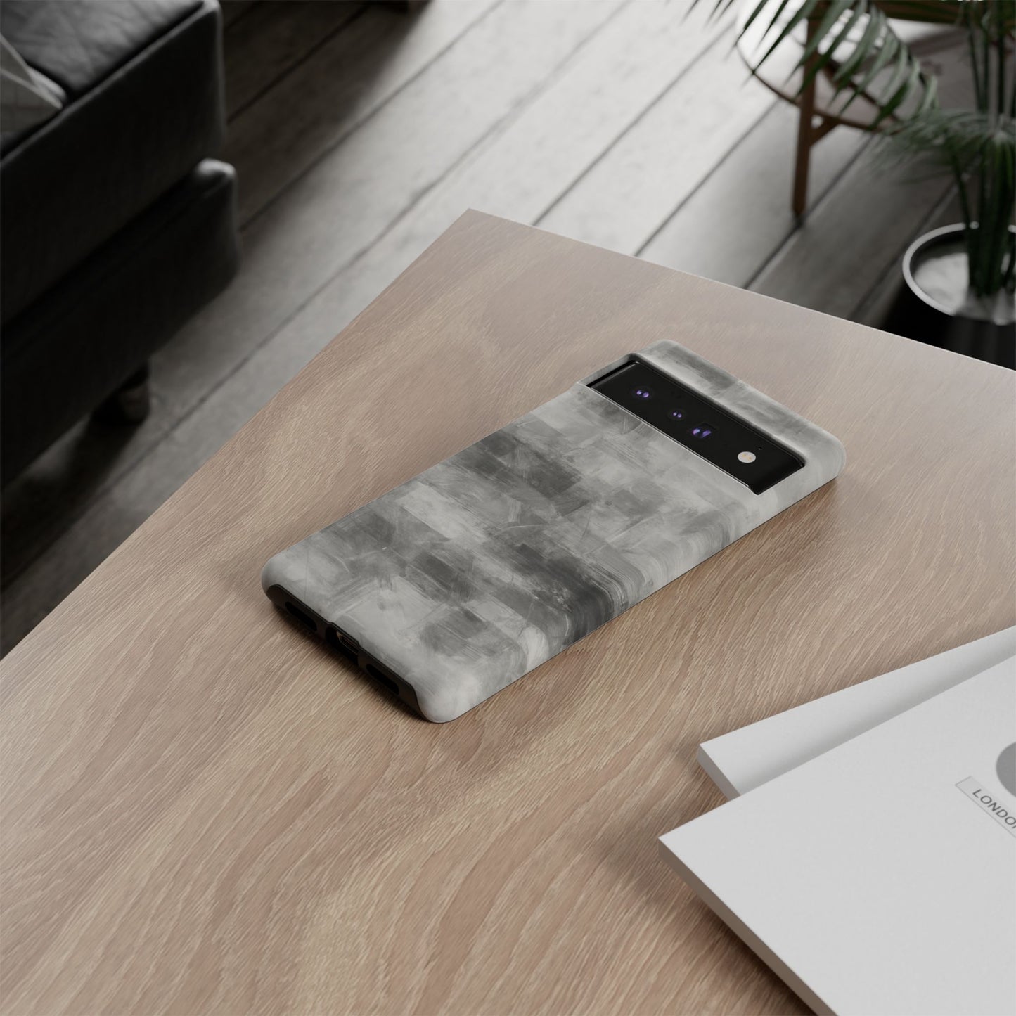Abstract gray grid phone case for iPhone, tough protective cover with modern design by Printify.
