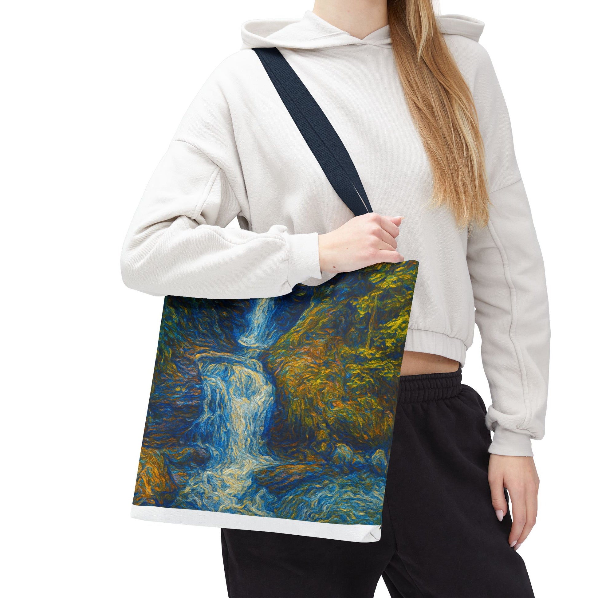 Nature-Inspired Tote Bag, Artistic Eco-Friendly Shopper, Waterfall Design, Reusable Market Bag, Gift for Nature Lovers - TRV