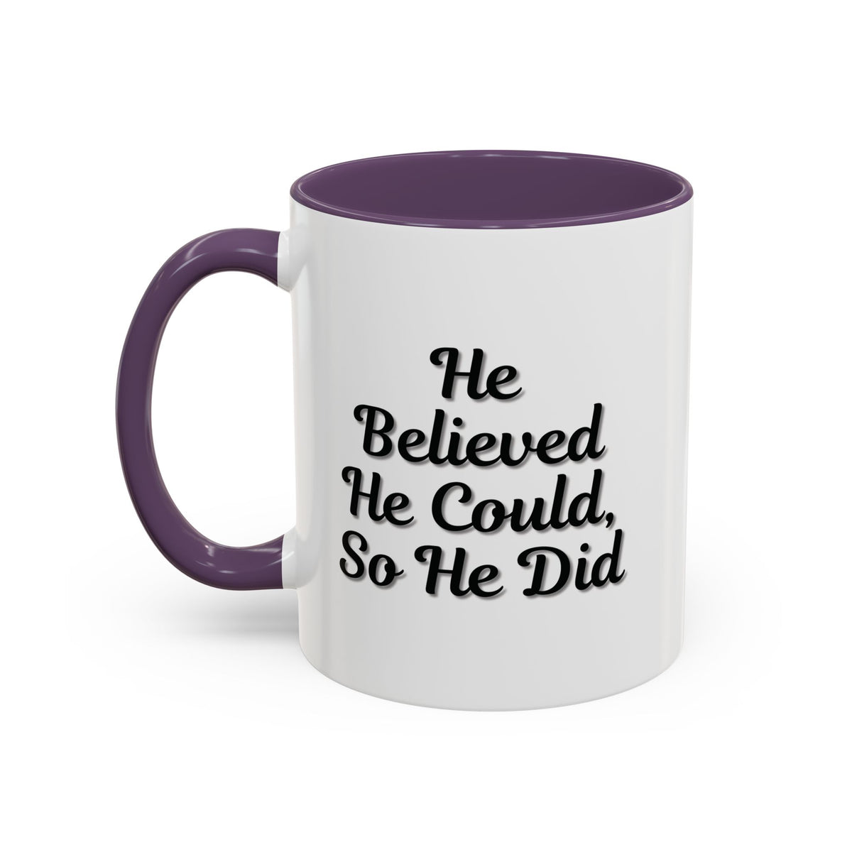 Printify inspirational coffee mug with the phrase "He Healed He Could So He Did" in black text on a white ceramic mug.