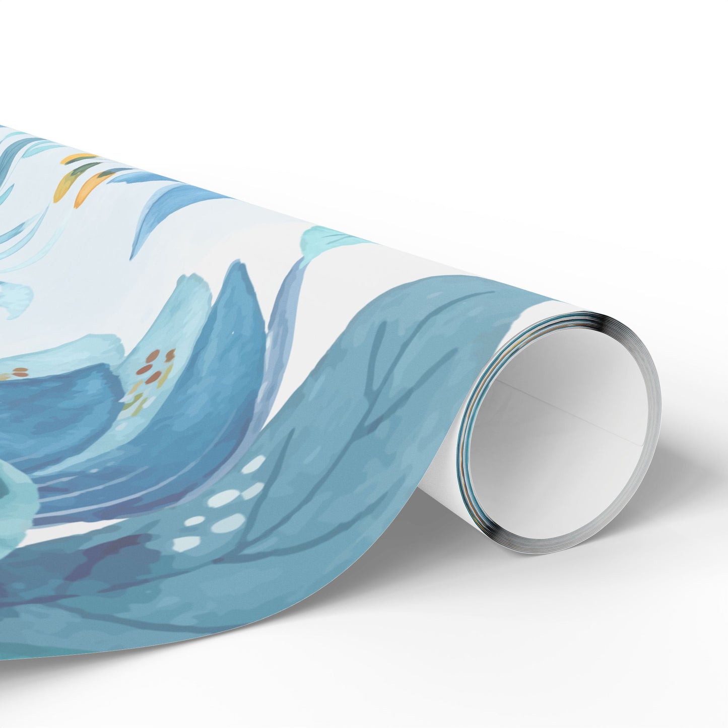 Blue Floral Wrapping Paper Roll — Watercolor Bouquet Gift Wrap