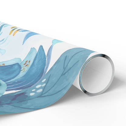 Blue Floral Wrapping Paper Roll — Watercolor Bouquet Gift Wrap