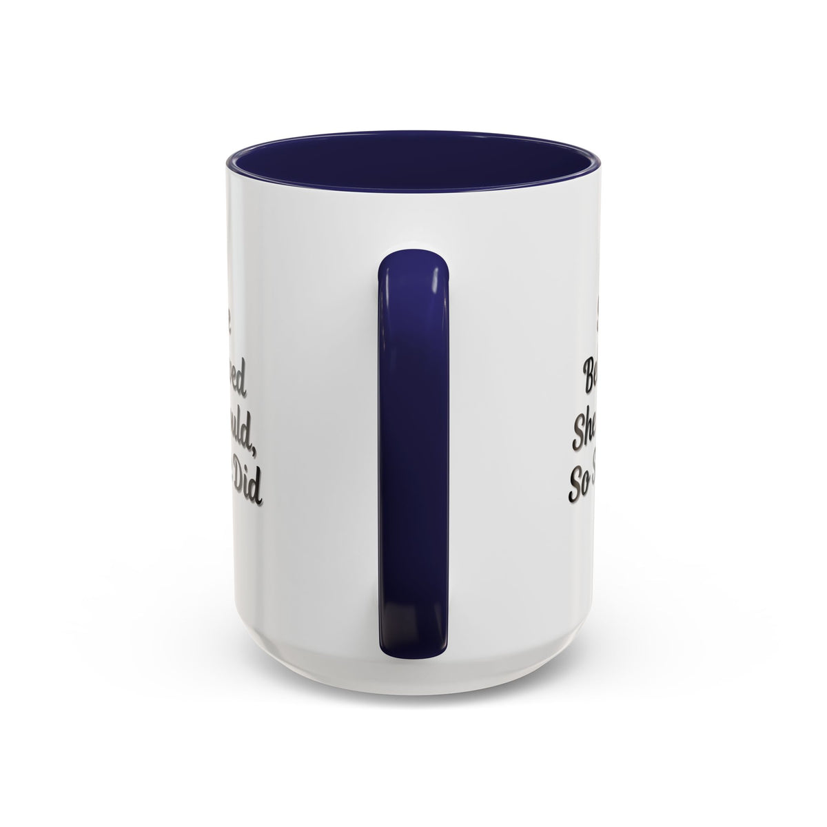 Ceramic motivational coffee mug with "She Believed She Could, So She Did" quote, featuring a white background and black text.
