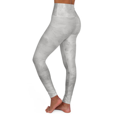 Gray tie-dye high-waisted yoga leggings with all-over print, designed for comfort and everyday fitness by Printify.