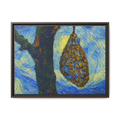 Framed matte canvas art of a starry nut cluster with dried plum in a tree, created by Printify.