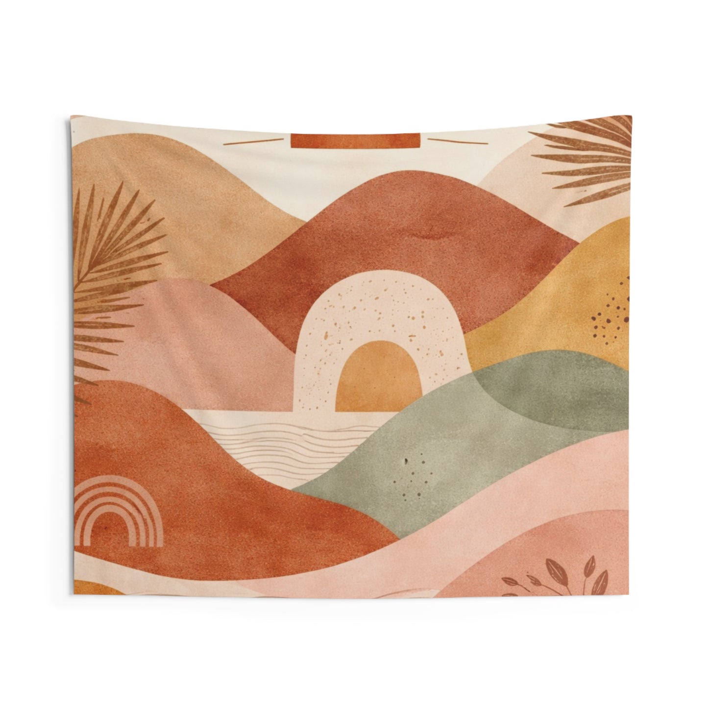 Boho Sunset Wall Tapestry — Abstract Earth-Tone Landscape Décor