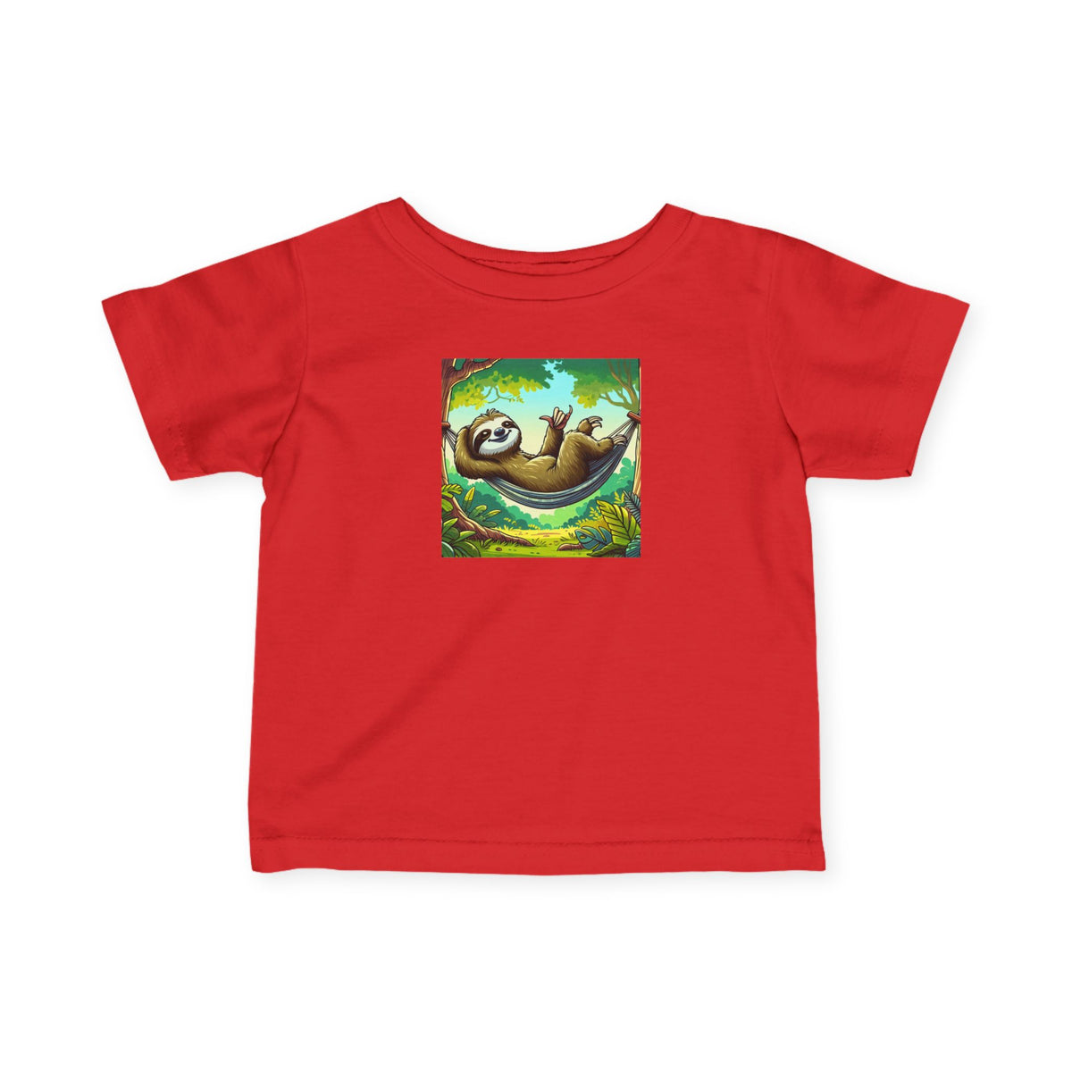 Cute infant tee by Printify featuring a sloth nap graphic, soft baby shirt with adorable and comfortable design for kids.